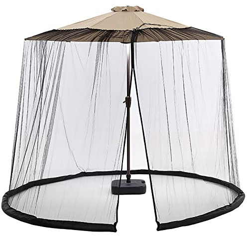 SFDPDM Patio Regenschirm Moskitonetz, verstellbares Moskitonetz für 380-240cm Sonnenschirme Pavillon, Insektenschutz mit Reißverschluss, befüllbare Basis, Fliegengitter Mückennetz, 2,3 m Höhe, Beige