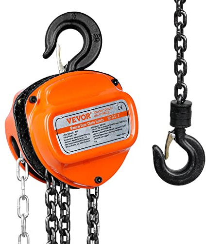 VEVOR Manual Chain Hoist, 1/2 Ton 1100 lbs Capacity 10 FT Come Along, G80 Galvanized Carbon Steel with Double-Pawl Brake, Auto Chain Leading & 360° Rotation Hook, for Garage Factory Dock