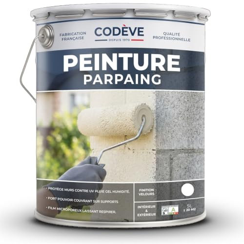 Peinture Parpaing - Codeve Bois/RAL 1013 - Blanc perle - 5L - Intérieur/extérieur - Pour La Protection D'un Mur Parpaing, Brique Ou Béton Cellulaire.