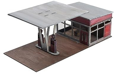 Perfeclan 1:72 1:64 Miniatur-Holzhaus, zerlegbar, Layout, Landschaft, DIY, Malerei, Tankstelle, Architektur, Szene für Mikrolandschaft, Sand, Tischdekoration, Retro