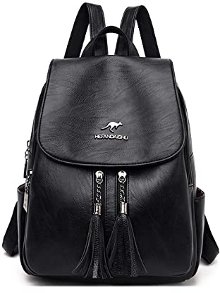 NICOLE & DORIS Sac à Dos Femme en Cuir PU Sac Porté Dos Loisir Daypacks Sac a Dos Antivol Étanche Sac à Dos à Rabat pour College Travaille Voyage Noir
