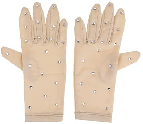 Elastische Mädchen Handschuhe mit Strass für Eiskunstlauf Wettbewerb L