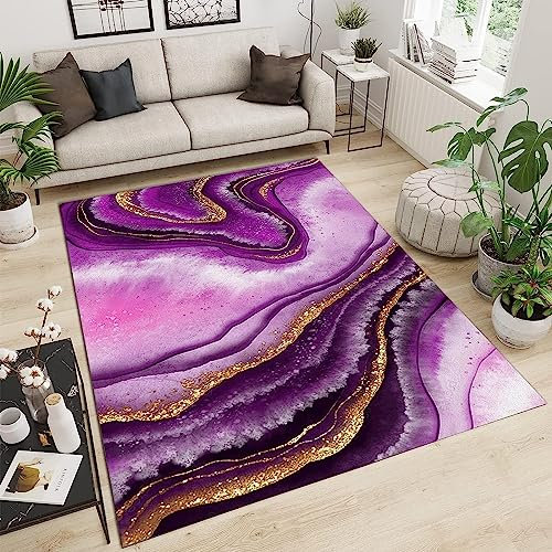 Kind Teppich 80 X 160 cm, Schlafzimmer Teppich, 3D Teppiche Wohnzimmer Teppiche Weich rutschfest Teppich Für Wohnzimmer Schlafzimmer Bettvorleger Lila Marmor Mit Farbverlauf