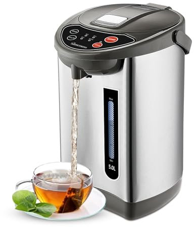 HomeTronix 5L Instant Hot Water Dispenser, Thermal Stainless Steel Water Boiler, Thermopot, Catering Urn with 3 Temperature Settings, Auto Re-Boil & Rotatable Base, Electric Kettle for Home Office