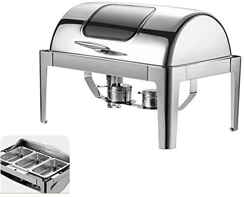 Chafing Dish,Stainless Steel Food Warmers Set,Roll-Top Caterings Parties Buffet Server Warming Tray,1/2/3 Pan (B Silver)