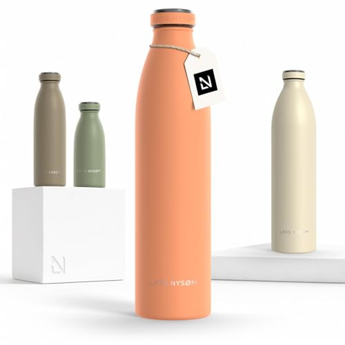 LARS NYSØM Stainless Steel Insulated Water Bottle 350ml, 500ml, 750ml, 1L, 1 5 Liter | Insulated Thermo Flask for Hot and Cold Beverages | Leakproof Drinking Bottle (Pumpkin Orange, 1000ml)