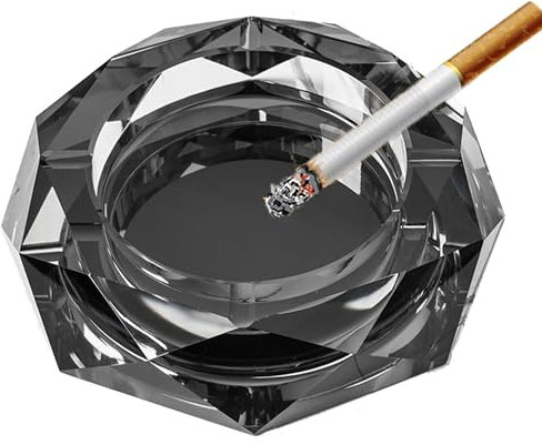 YUEMING Aschenbecher aus Glas, Achteckigen Kristall Aschenbecher, Abascher für Haushalt und Gastronomie, Glasaschenbecher für Zigaretten, Rauchwarensammler Dickem Glas (Schwarz-15cm)