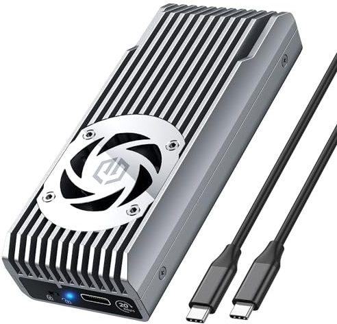GRAUGEAR Externes M.2 SSD Gehäuse f. NVMe SSD M.2 [Schreibgeschützt] 20Gbps | Externe Festplatte SSD, NVMe M.2 SSD extern, PCIe 4.0 M2 SSD, SSD Festplatte, aktive Lüfter Kühlung, UASP Trim Unterstützung