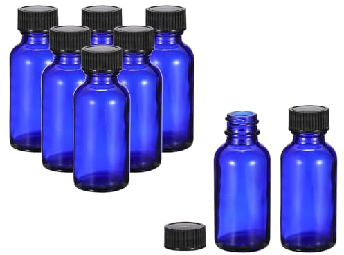PATIKIL 1oz(30ml) Glas Probeflaschen 8Stk Runde Flaschen Abfüllflaschen Mit Schwarzer Polycone Kappe Für Reagenzien Flüssigkeiten Ätherische Öle Parfüm Blau