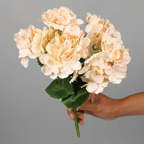 ZFISH Großer 5-köpfiger Kunstblumenstrauß aus Seide, Hortensien, Hochzeit, Brautstrauß, Kunstblume, Heimdekoration, Blumenwand, Weihnachts-Champagner