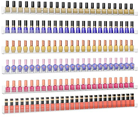 Sezanrpt Nagellackregal für die Wand, transparenter Nagellack-Organizer, Wandmontage, 81,3 cm, Acryl-Nagellackregal für 192 Flaschen, 6 Stück