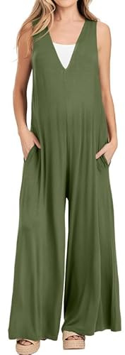 Litthing Salopette Femme Ample sans Manche Jambes Larges Poches Grande Taille Combinaison Travail Tenue Décontractée