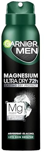 Garnier Men Deo Spray Magnesium Ultra Dry 72 h Lasting Dry Protect Anti-Perspirant - 0% Alcohol Lets Skin Breathe Dermatologically tested 150 ml x 6 (Pack of 6)