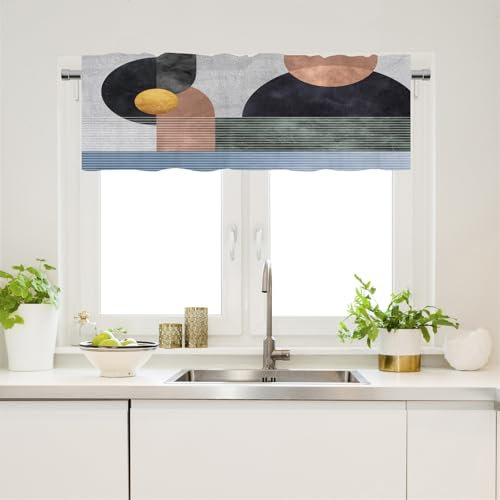 Surwin Bistrogardine Coffee Break Scheibengardine Küchengardine mit Blätter Motiven, Halbtransparente Kurzgardine Wohnzimmer Landhaus Càfe Gardinen Moderne Kurz Vorhang (Kaffee,W231xL56cm)