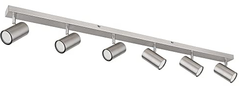 Deckenstrahler silber Spot Deckenleuchte Spotleiste 6 flammig, Metall verchromt skandinavisch, 6x GU10 Fassungen, LxBxH 115x6x12cm