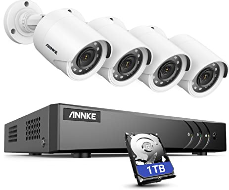 ANNKE 3K Lite 8CH DVR mit Personenerkennung und Fahrzeugerkennung, 2MP Überwachungskamera Aussen Set und 4X 1080p Kamera für 24/7 Aufnahme Innen Outdoor, IP66 (mit 1TB Festplattenlaufwerk)