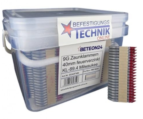 BETEON24 Zaunklammern 40mm 9 Gauge | 960 Stück | Passend für Milwaukee M18 FFUS-302C | Verzinkt & wetterfest | Hohe Haltekraft