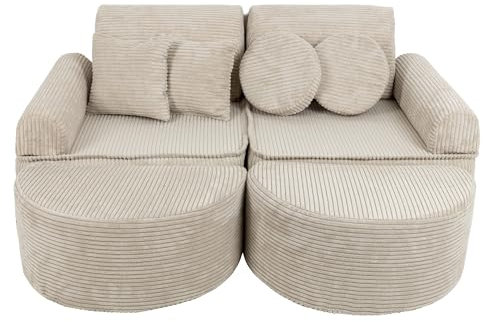 MEOWBABY Sofa für Kinderzimmer - Spielsofa für Kinder, Kindersofa, Cord, Ecru