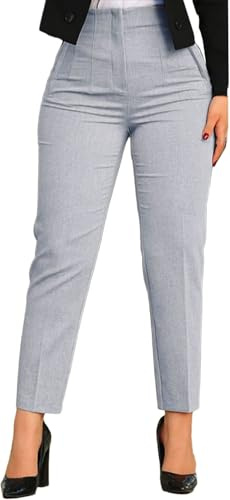 Kubsid Pantalones de pierna recta para mujer 2026 de cintura alta elásticos casuales de negocios pantalones de trabajo vestir pantalones de oficina con bolsillos, Gris claro, Small