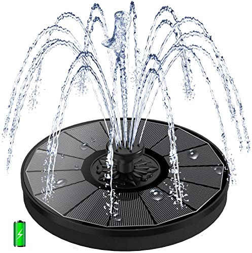 SZMP Solar Fountain with 2000mAh Battery Backup Works in Cloudy, 2025 New Glass Solar Powered Bird Bath Fountains with 7 Nozzles, 3.5W Pump for Birdbath, Garden, Outdoor, Pond (Black)
