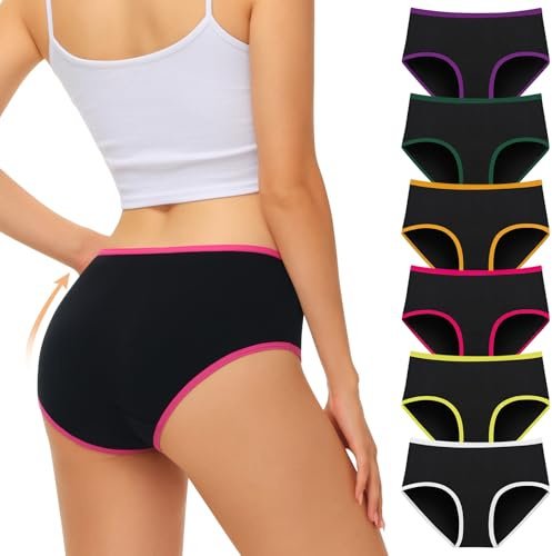 FALARY Mutande Donna Cotone, Pack da 6 Slip Mutantina Comode Hipster Intimo Vita Bassa Traspirante Elasticizzato Intimo(L/42 EU, Nero Multicolore)