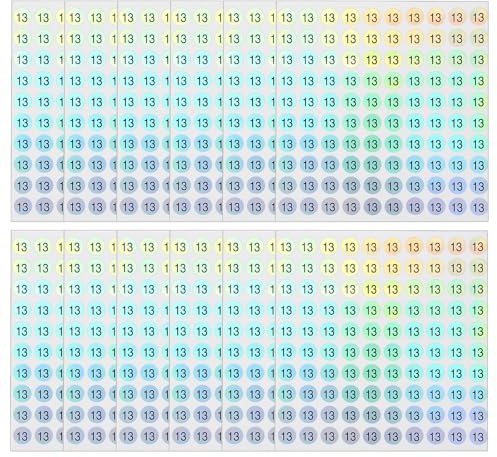 PATIKIL Reflekterande runda klistermärken med små siffror, 12 ark nummer 13 självhäftande laser på varandra följande numrerade klistermärken inventeringsetikett klistermärken skyltar för märkning