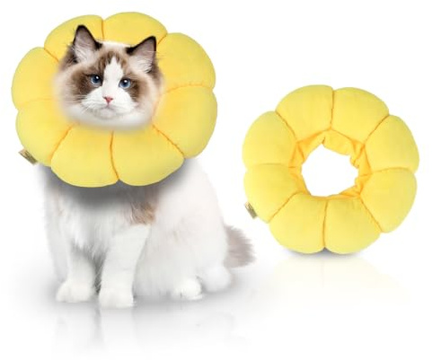 Katzen Halskrause - Schutzkragen Katze M - Weiche PP-Baumwolle - Verhindert Lecken und Beißen nach Operation - Für Erholung Kleiner Hunde und Katzen (Sonnenblume)
