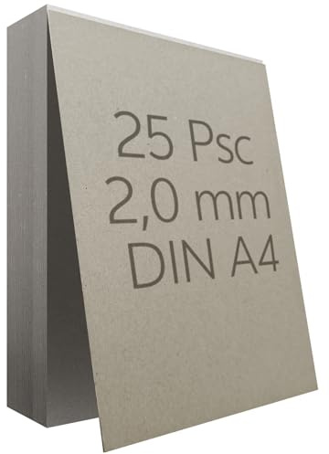 Craftask 25 Stück Graupappe DIN A4 2mm Buchbinderpappe A4 Graukarton Modellbaupappe Buchbind Karton