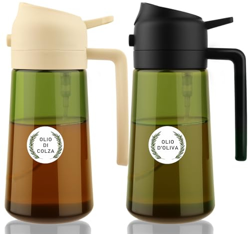 Vokzois Spruzzino Olio in Vetro Luce Blocco Scuro Verde per Friggitrice Aria 2 in 1 da 2, 470 ml Dosatore d'Oliva Bottiglia e Oliera Spray da Cucina, Nebulizzatore