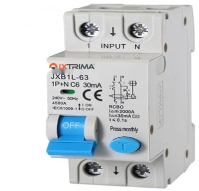 IXTRIMA Interruttore Magnetotermico Differenziale 1P+N 6A 30mA 220V-6KA 2 moduli 30mA per Guida DIN - Protezione Circuiti e Sicurezza Impianti