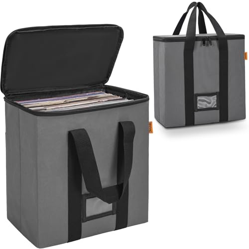 OUUTMEE Contenitore per dischi in vinile con cerniere, grigio., S-6.7L x 13.4W x 13.4H (17 x 34 x 34CM)-Grau, Valigetta per pannelli
