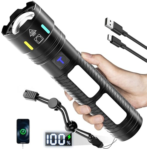 TrixDock Rechargeable Torches Led Super Bright High Lumens, Torch Rechargeable Long Range 5000ft, 4 Mode with Red LED Flashing Flashlight, Powerful Torch for Dog Walking Emergency [Energy Class A+++]