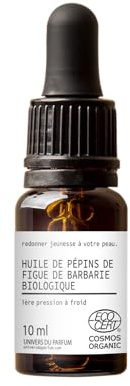 Huile de Pépins de Figue de Barbarie Bio 10 ml - Flacon en Verre - 100% Pure, Naturelle, Pressée à Froid - Cosmos Organic - Testée sous contrôle dermatologique - Huile Anti-Rides.