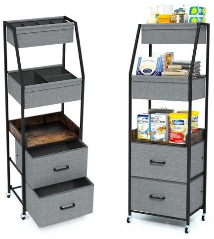 Baby Diaper Caddy Organizer and Storage - 5 Tier Rolling Cart with Dividers and Drawers, Mobile Utility Cart with Wheels for Nursery, Bedroom, Changing Table & Crib