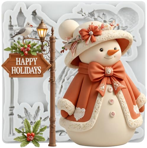 MINFEIDMS Yeti Blüten Weihnachts Schneemann Silikon Fondantform | Straßenlaternen form Kuchendekoration Cupcake-Topper Schokolade Süßigkeiten Zucker Basteln Gummipaste Polymer-Ton