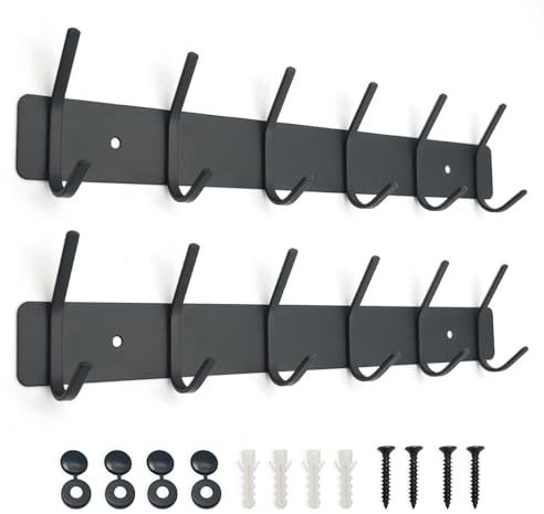 SYPEN Kleiderhaken Wand, Wandgarderobe Edelstahl, Hakenleiste Garderobe für Schlafzimmer Bad, Garderobenhaken für Kleidung, Jacken Halter (Schwarz, 6 Haken, 2 Stück)