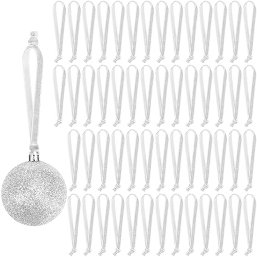 JUNEBRUSHS 120 Stück Samt-Weihnachtsornament-Bandaufhänger, Handgebundene Weihnachtsornament-Schnurbandschlaufen zum Aufhängen von Ornamenten, Weihnachtsbaum-Hängedekorationen, Silber