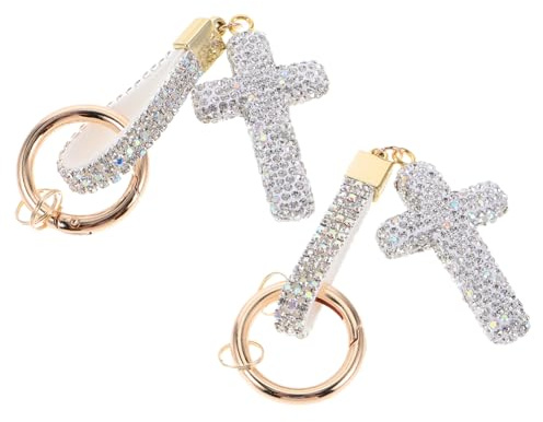 Parliky 2 piezas Llavero de Cruz con Incrustaciones de Cristales Brillantes Accesorio Simbólico para Llaves de Coche Bolso y Mochila Diseño Religioso con Brillo Elegante de Unidades