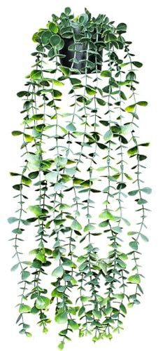 Tyanlenr Kunstpflanze Hängend Eukalyptus 22 Inch, Hängepflanze Kunststoff mit Topf, Eukalyptus Pflanze Künstlich Deko für Zuhause, Büro, Veranda, Wand, Innenbereich, Außenbereich