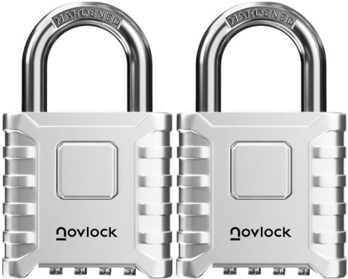 Cadenas à code 4 chiffres pour extérieur – étanche, grand et robuste – anse de 8 mm – pour portails, clôtures, abris de jardin, cabanons, portes, armoires et casiers – lot de 2, argenté