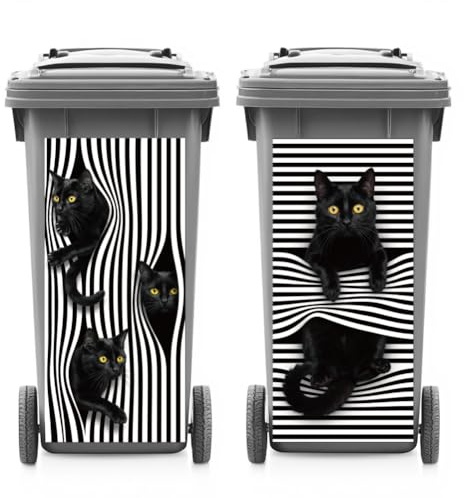 ANATTASOUL 2 Sheets Spring Wheelie Bin Stickers Funny Black Cat Waterproof Dustbin Covers Decor, 14.9x 32.2 Adhesive Large Decal for Bins, Fridge, Wall Outdoor, Indoor Decoration