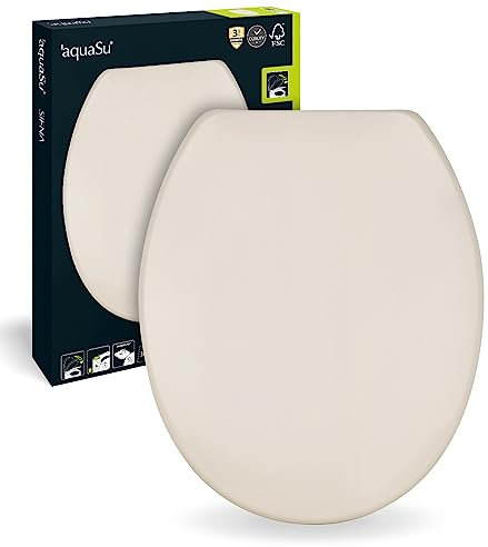 'aquaSu® Antibakterieller WC-Sitz mit Absenkautomatik Siena, Toilettendeckel in Pergamon, Duroplast Toilettensitz, Metallscharnier, Fast-Fix, Universale O-Form, Klositz oval, 40048 0
