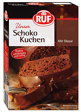 RUF Schokoladen-Kuchen, Backmischung mit einfacher Zubereitung für schokoladigen und saftigen Lieblingskuchen mit Kakao-Glasur, 1 x 475g