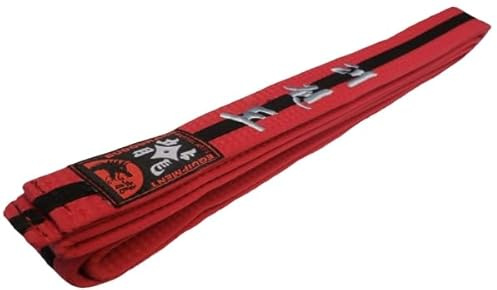 Budodrake Rot-Schwarz Mittelstreifen Gürtel Bestickt Taekwondo in Silber (240)