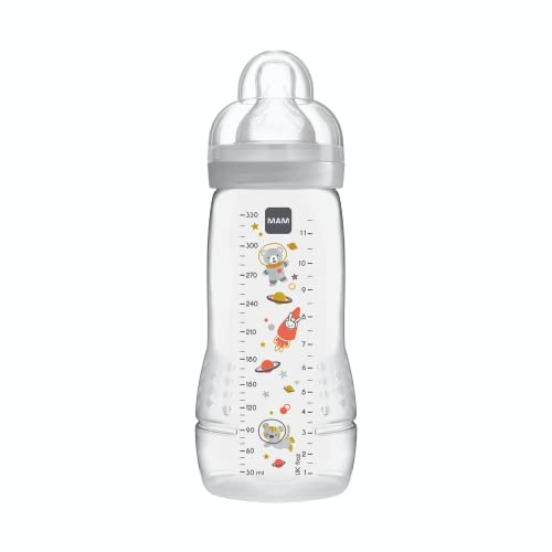 MAM Easy Active 6 mois et plus (330 ml) Ivoire – avec tétine en silicone débit X vitesse ultra-rapide – pour bébé avec fermeture hermétique