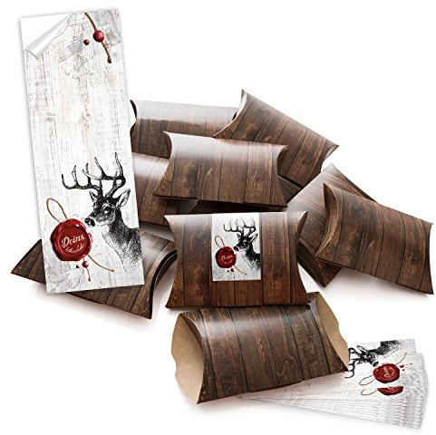 Logbuch-Verlag 25 Geschenkschachtel HIRSCH Weihnachten Schachtel klein Verpackung Karton Box Faltschachtel 14,5 x 10,5 x 3 cm braun rot