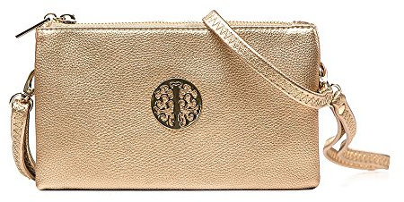 Long & Son Women's Medium Clutch, Wristlet, Shoulder,Cross-Body Bags 23321 (Gold)
