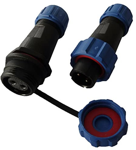 230V 12V IP68 13mm 2,3-polig, 2-Pin, 3Pin Rundstecker, Buchse, Verbinder Stecker mit Deckel, Steckverbindung, Steckverbinder wasserdicht für Garten Boot KFZ (2-Pin)