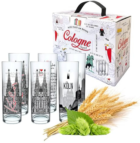 3forCologne Kölschglas - Juego de 6 vasos de cerveza (0,2 ml, 0,2 ml, con texto impreso), diseño con texto en alemán
