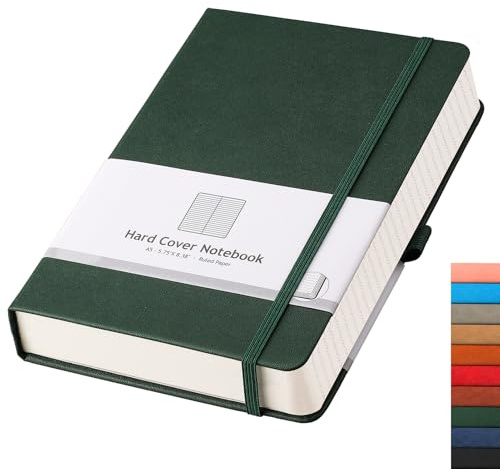 AHGXG Lined Journal Notebook - 320 Numbered Pages Thick Journal for Women A5 Notepad College Ruled, 100gsm Paper, Leather Hardcover, for Men Writing Work Office School, 5.75'' X 8.38''-Green